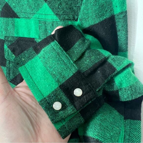 Urban Groove Green Black Plaid Pearl Snap Grunge Y2K Button Down Flannel Shirt L - Picture 5 of 10